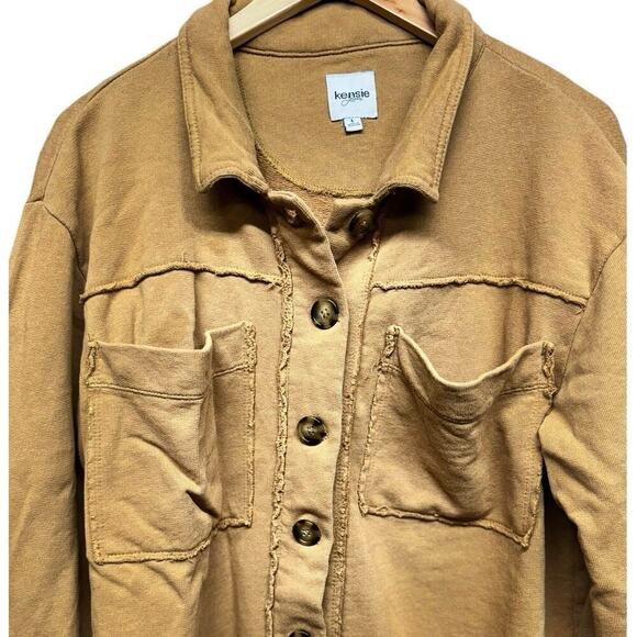 Nordstrom Rack Kensie Oversized Brown Raw Edge Button Front Shacket Size Large - Picture 2 of 13